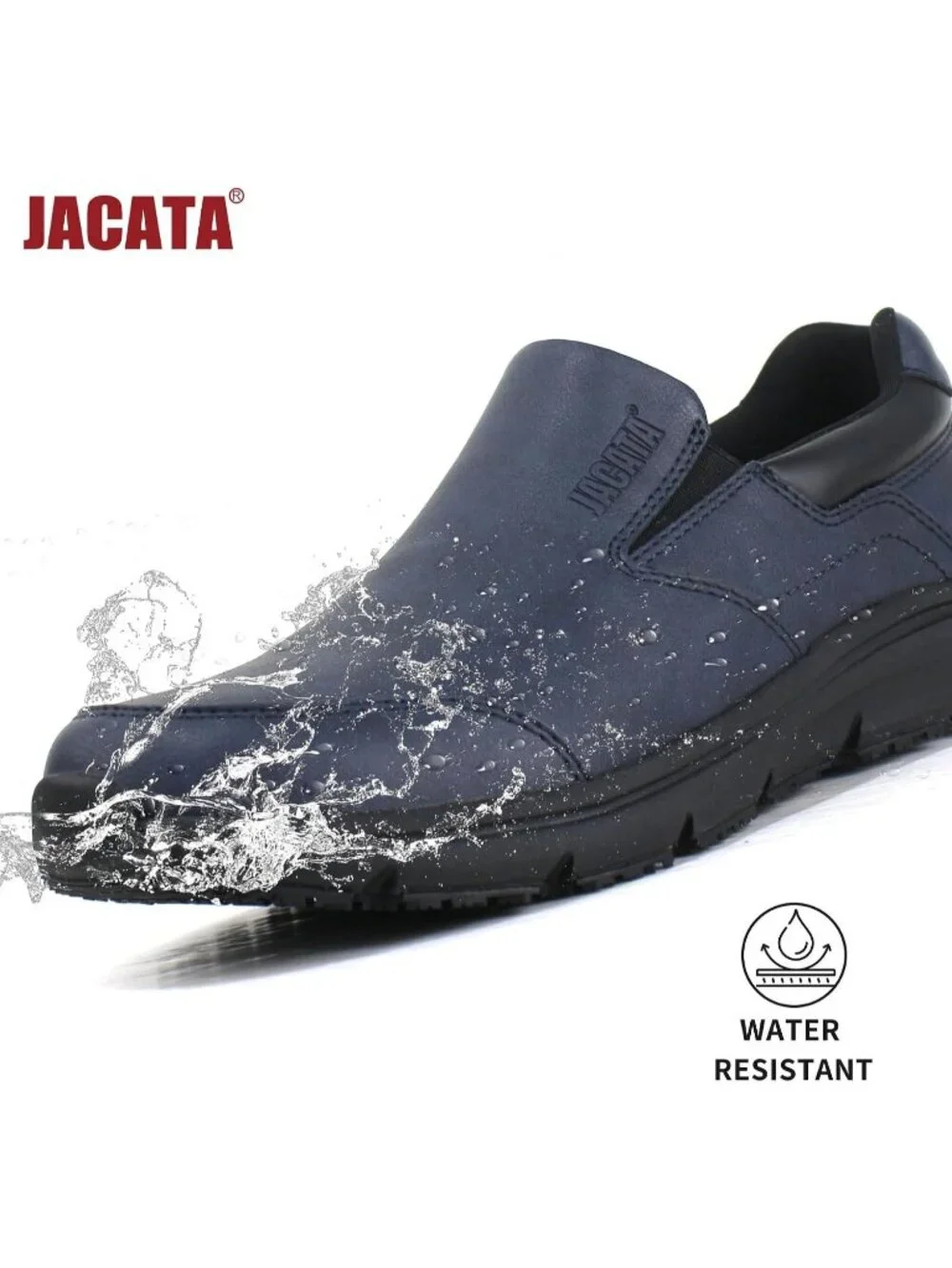 Jacata Men's Blue Faux Leather Slip On Water Resistant Non Slip Walk Sneakers